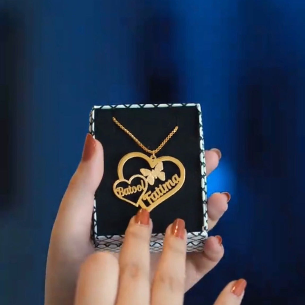 Double Heart Name Necklace