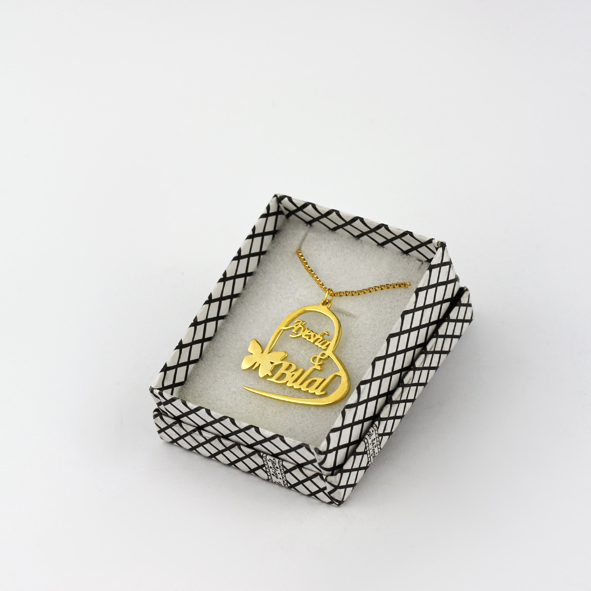 BUTTERFLY HEART COUPLE NAME NECKLACE