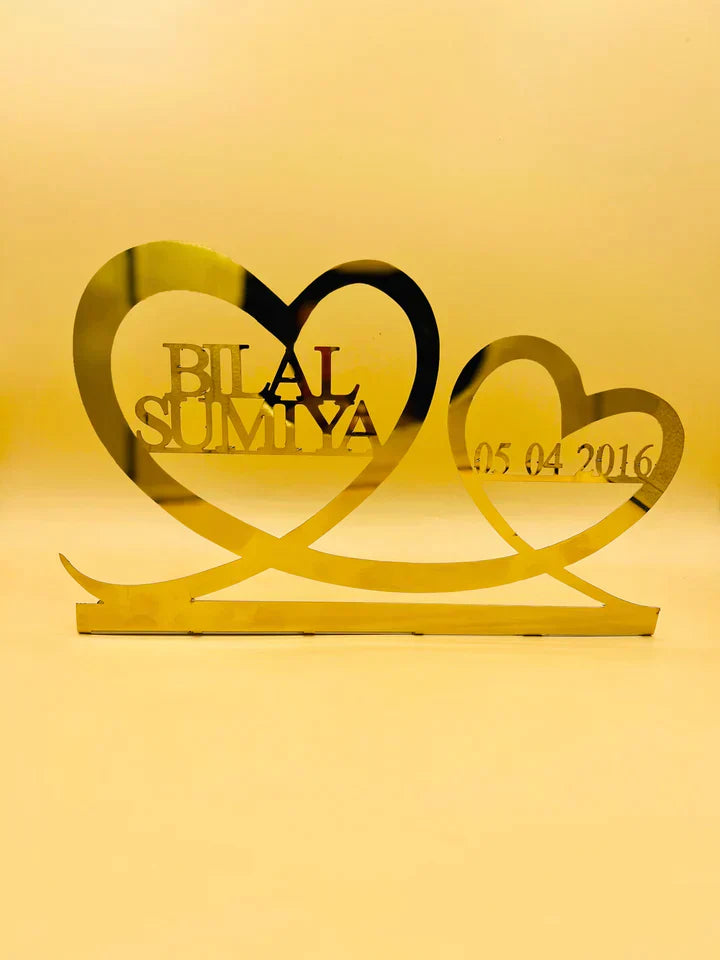 Double Heart Name Stand with Date